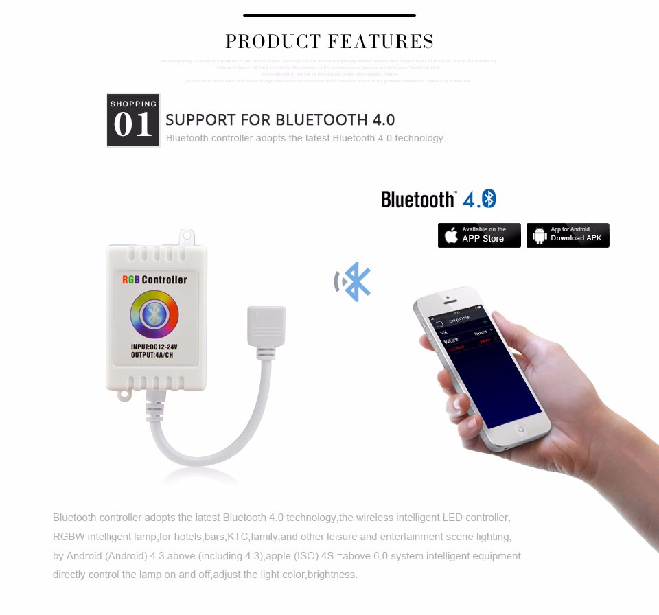 For 5050 3014 RGB LED Strip light DC12 24V Bluetooth LED RGB Controller Music Sound APP Control with IOS 6.0 Android 4.0