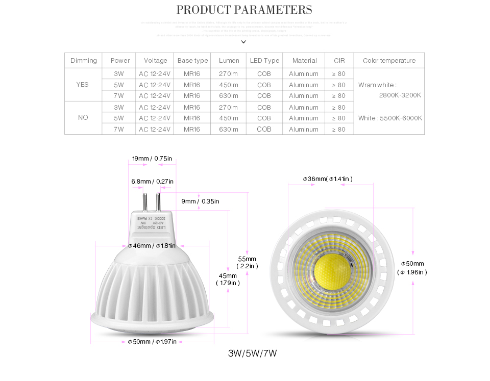 6Pcs COB LED spotlight LED light Dimmable AC DC 12V LED bulb LED lamp 3W 5W 7W Indoor lighting Spot light Aluminum