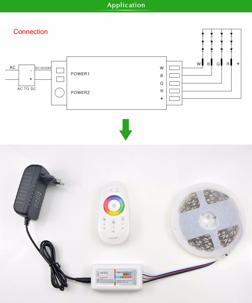LED Strip light Accessoires DC12V 24 44 Keys IR RGB Control Dimmers;2.4G Wireless RF Touch Screen Remote RGB RGBW Controller