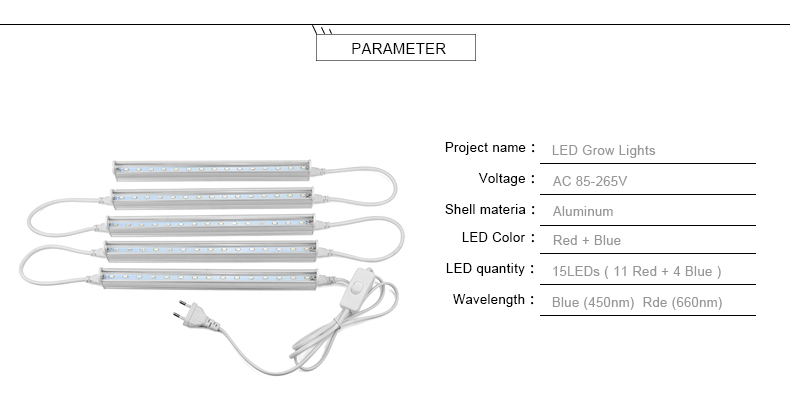5730 SMD LED bulb 85 265V LED Grow light 25W lamp 220V 110V EU plug switch LED tube bar light for Plant Growing Hydroponics