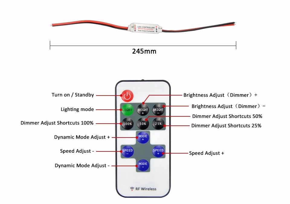 LED strip light Accessoires 24key 44 key RGB Dimmer 3A 5A power adapter Single color controller connector For SMD5050 5630