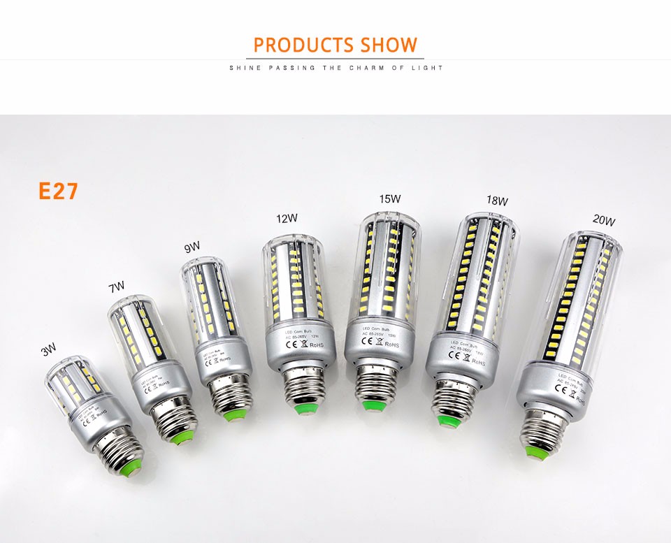 No Strobe LED bulb E27 E14 5W 7W 9W 12W 15W 18W 20W LED Corn light lamp 85 265V 5736SMD LED Spotlight Bulb