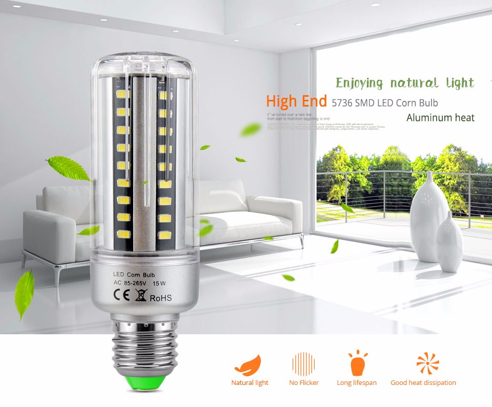 No Strobe LED bulb E27 E14 5W 7W 9W 12W 15W 18W 20W LED Corn light lamp 85 265V 5736SMD LED Spotlight Bulb