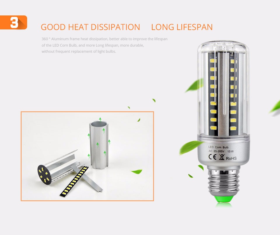 No Strobe LED bulb E27 E14 5W 7W 9W 12W 15W 18W 20W LED Corn light lamp 85 265V 5736SMD LED Spotlight Bulb