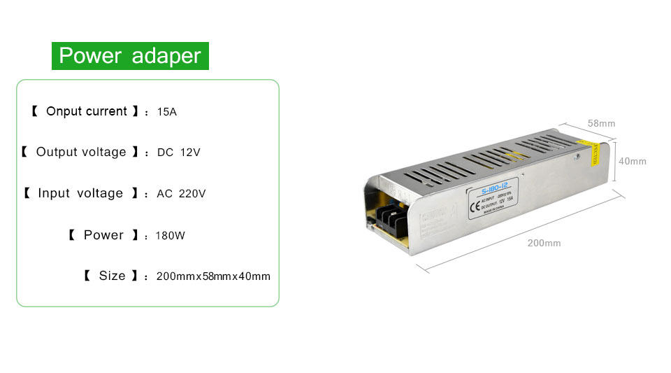 AC 220V to DC 12V 15A 180W LED Driver switch Power Supply Adapter lighting Transformer For LED Strip Light