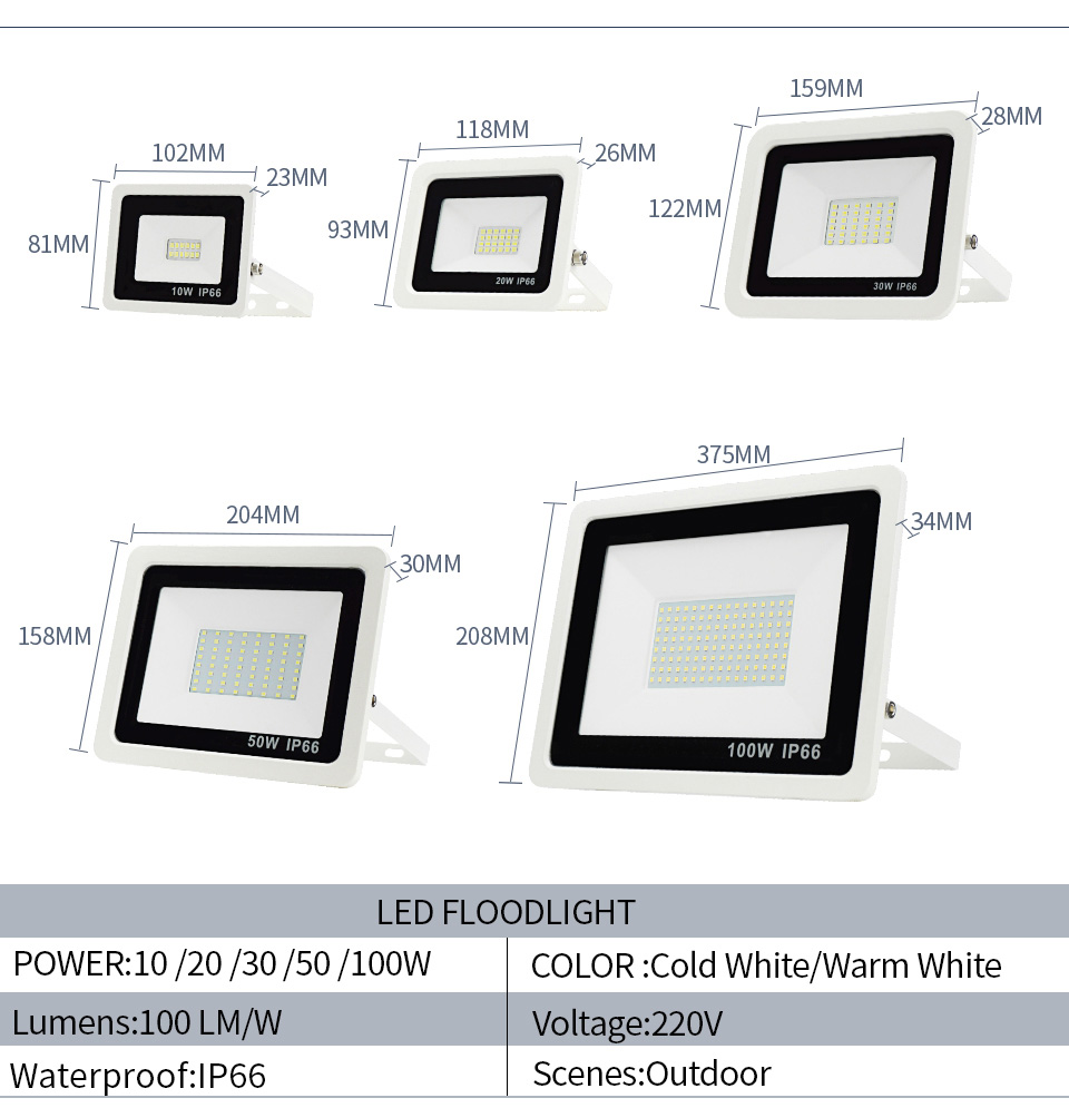 LED Floodlight PIR Motion Sensor 220V 10W 20W 30W 50W 100W Cold Warm White Reflector Waterproof IP66 Outdoor Induction Lighting