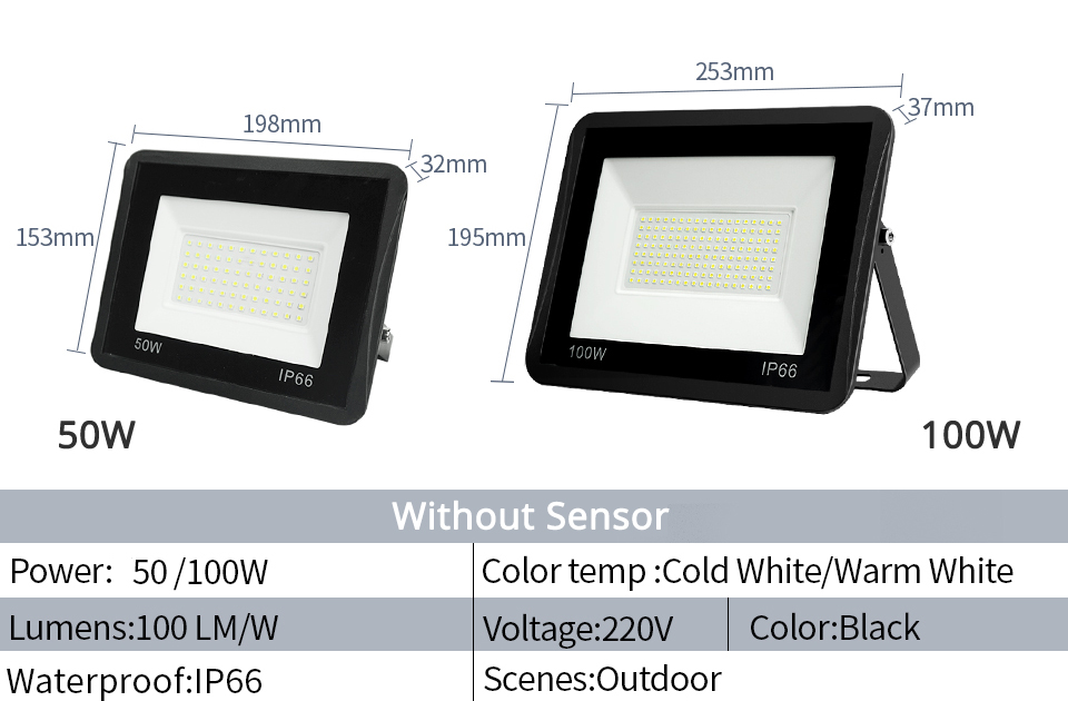 Flood light led Spotlight Wall Lamp With Motion sensor light 220V Cold Warm White 50W 100W IP66 outdoor lighting Street light