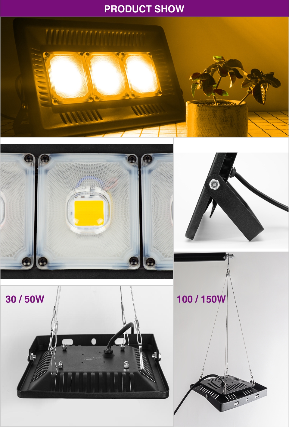 LED Flood Light 50W 100W 150W AC110V 220V LED Reflector Lamp Garden Lamp Cold Warm White UV Grow Light Professional Lighting