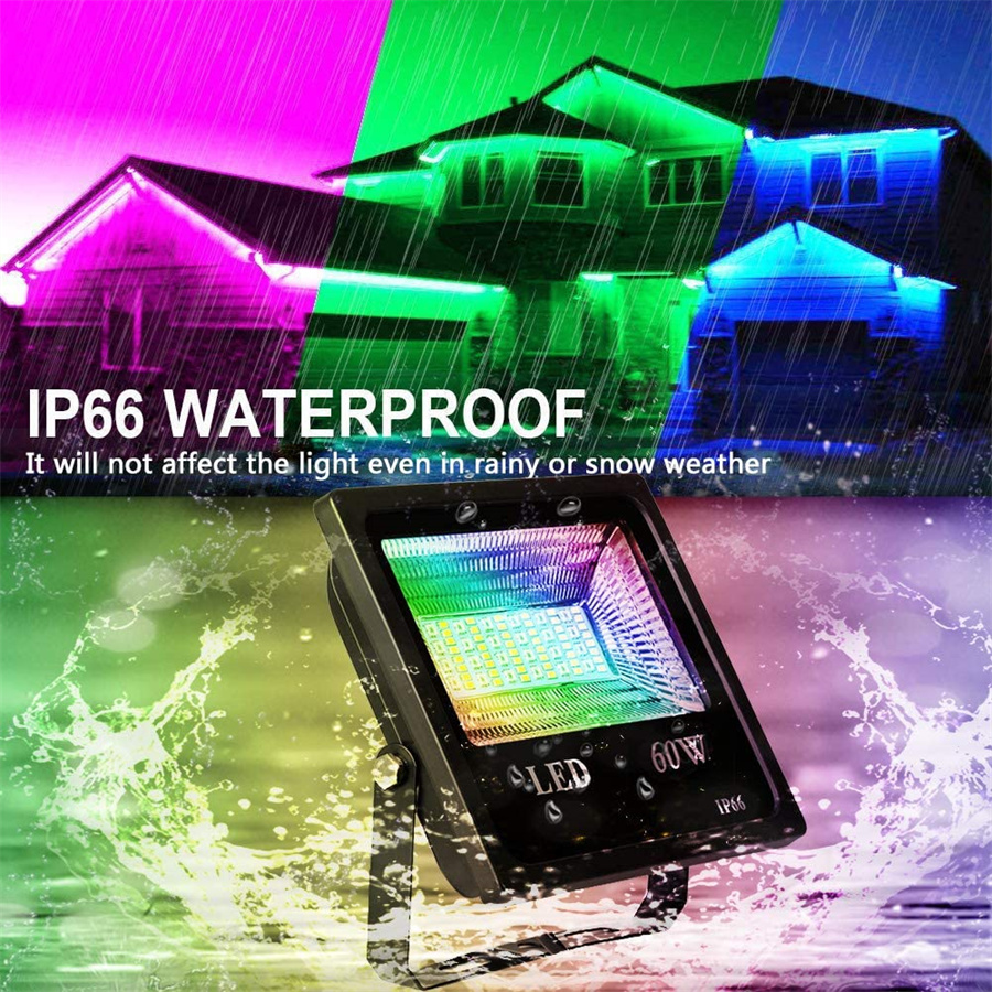 60W RGB Led Flood Light Bluetooth-Compatible App Control RGBW LED Flood Light IP66 Waterproof Outdoor Landscape Security Lights