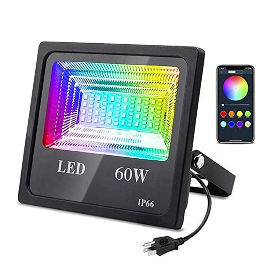 60W RGB Led Flood Light Bluetooth-Compatible App Control RGBW LED Flood Light IP66 Waterproof Outdoor Landscape Security Lights