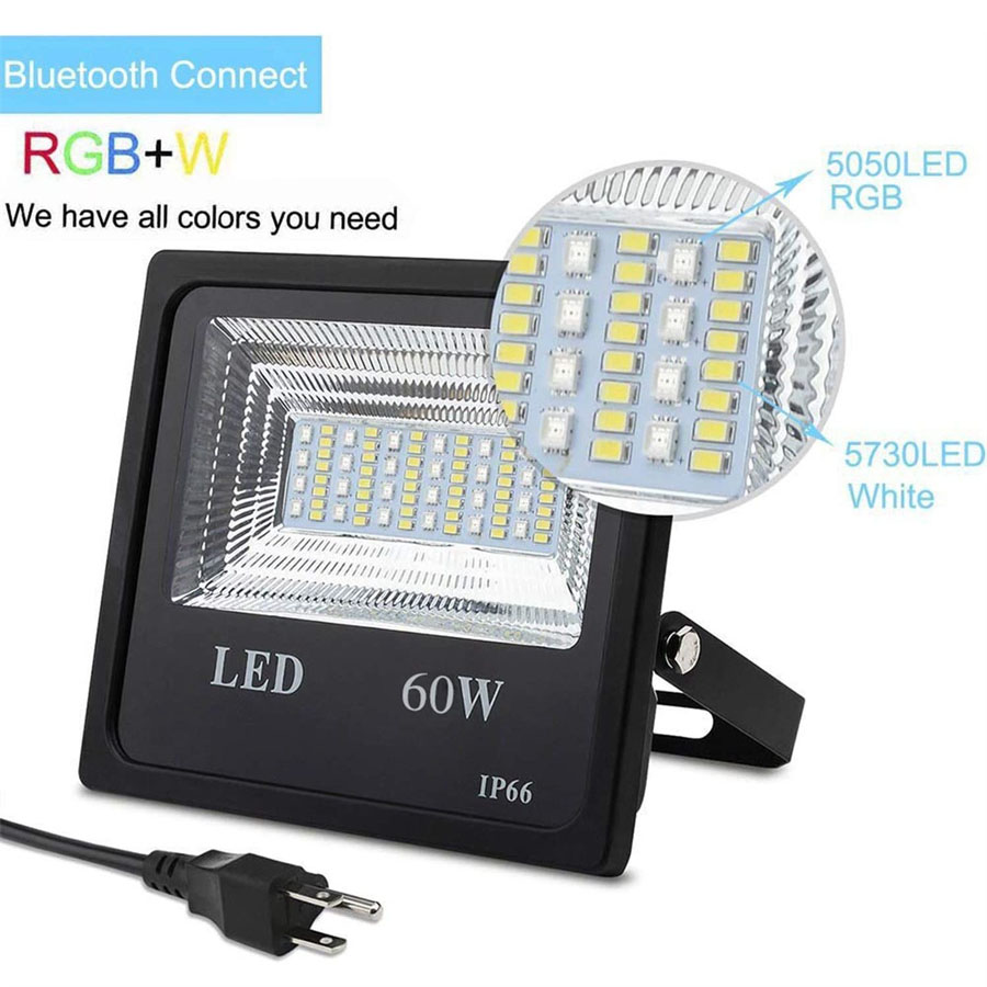 60W RGB Led Flood Light Bluetooth-Compatible App Control RGBW LED Flood Light IP66 Waterproof Outdoor Landscape Security Lights