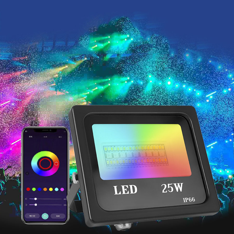 24W Smart RGBCW Flood Lights Outdoor Dimmable APP Bluetooth Control LED Floodlights IP66 Waterproof for Garden Landscape Party