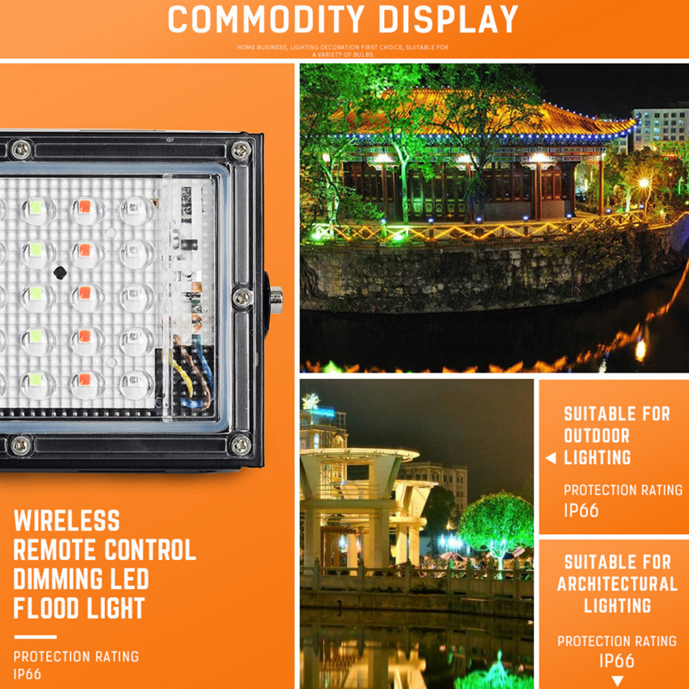 LED Spotlight 220V 50W RGB LED Floodlight with Remote Control IP66 Waterproof Led Reflector Lamp Garden Projecteur Led Exterieur