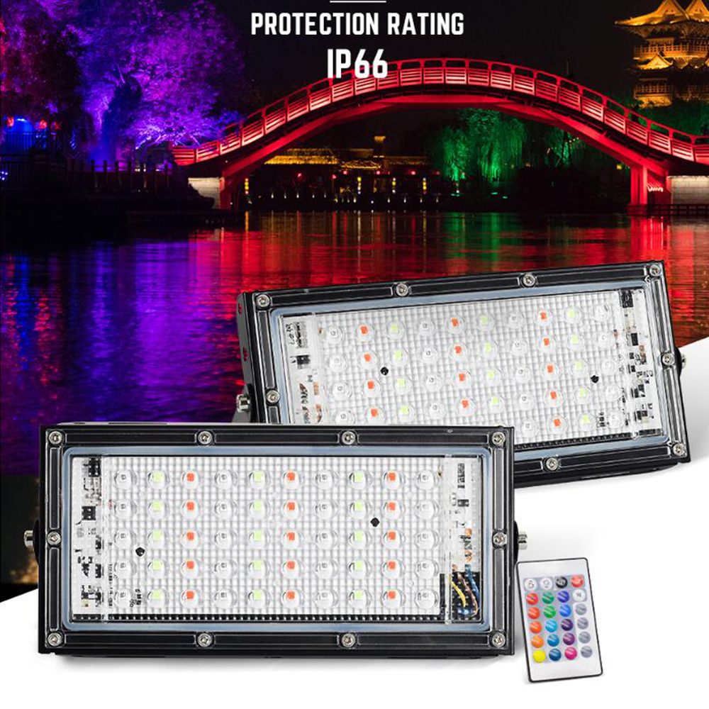 LED Spotlight 220V 50W RGB LED Floodlight with Remote Control IP66 Waterproof Led Reflector Lamp Garden Projecteur Led Exterieur