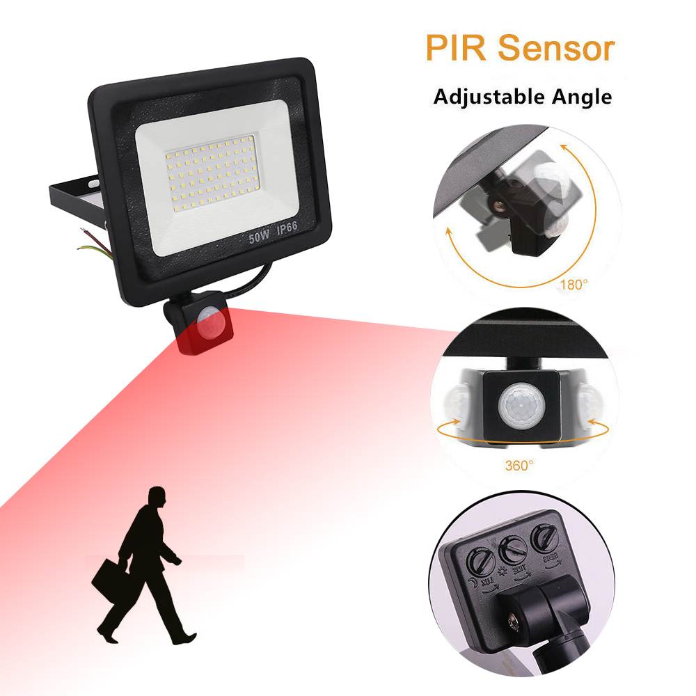 6000K LED Floodlight 220V 240V PIR Motion Sensor Outdoor LED Spotlight 10W 20W 30W 50W 100W Led Reflector Home Garden Lighting