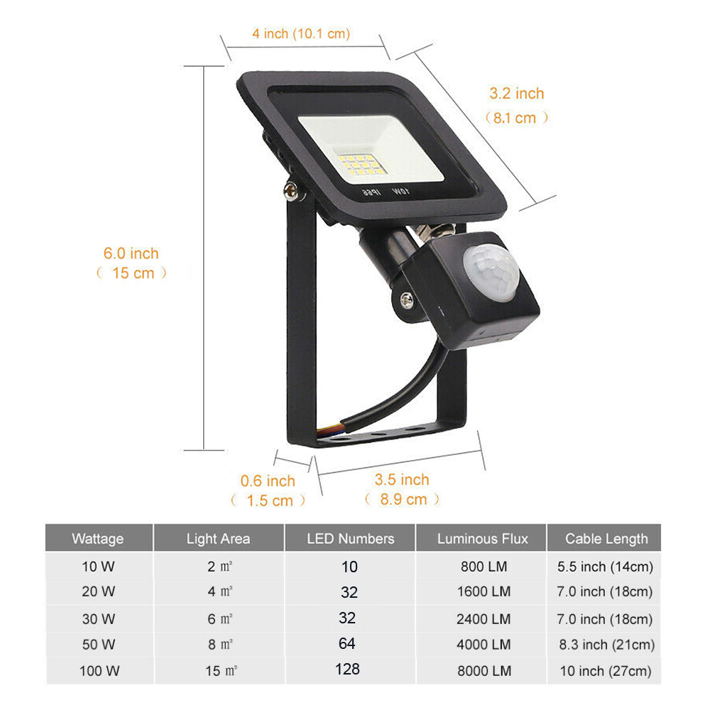 6000K LED Floodlight 220V 240V PIR Motion Sensor Outdoor LED Spotlight 10W 20W 30W 50W 100W Led Reflector Home Garden Lighting