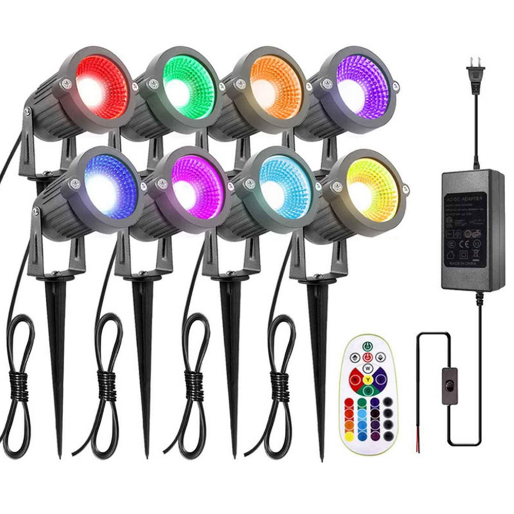 Outdoor Lighting AC 110V 220V Waterproof IP65 RGB LED Spotlight With Remote Control Garden Pathway COB Landscape Spike Lights