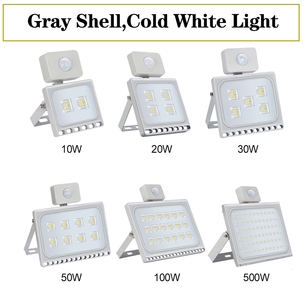 LED Flood Light 10W 30W 50W 100W 150W 500W PIR Motion Sensor Led Spotlight 220V Waterproof Led Refletor for Garden Wall Lamp