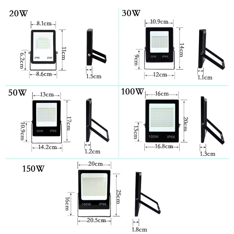 LED Flood Light 220V 50W 100W 150W 30W 20W 10W High Brightness IP66 Waterproof Outdoor Lighting LED Spotlight Wall Floodlights