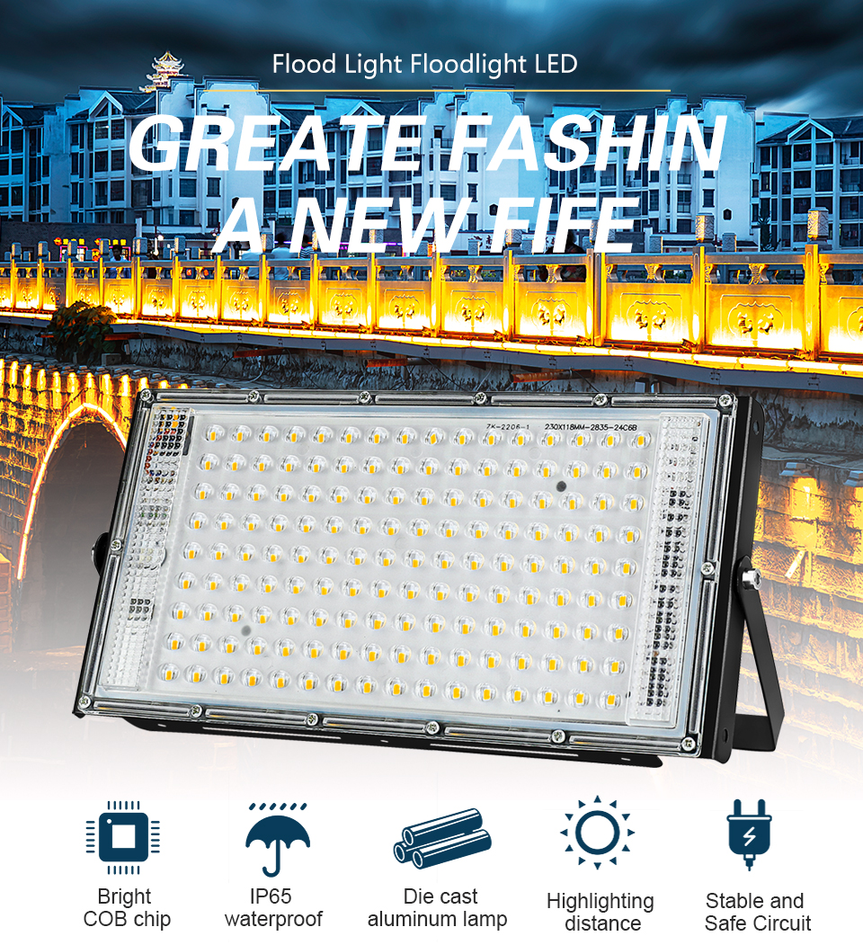 150W Floodlight LED Spotlight Outdoor Lighting AC 220V 240V Garden Flood Light LED Spot Light Focos Reflector Street Wall Lamp