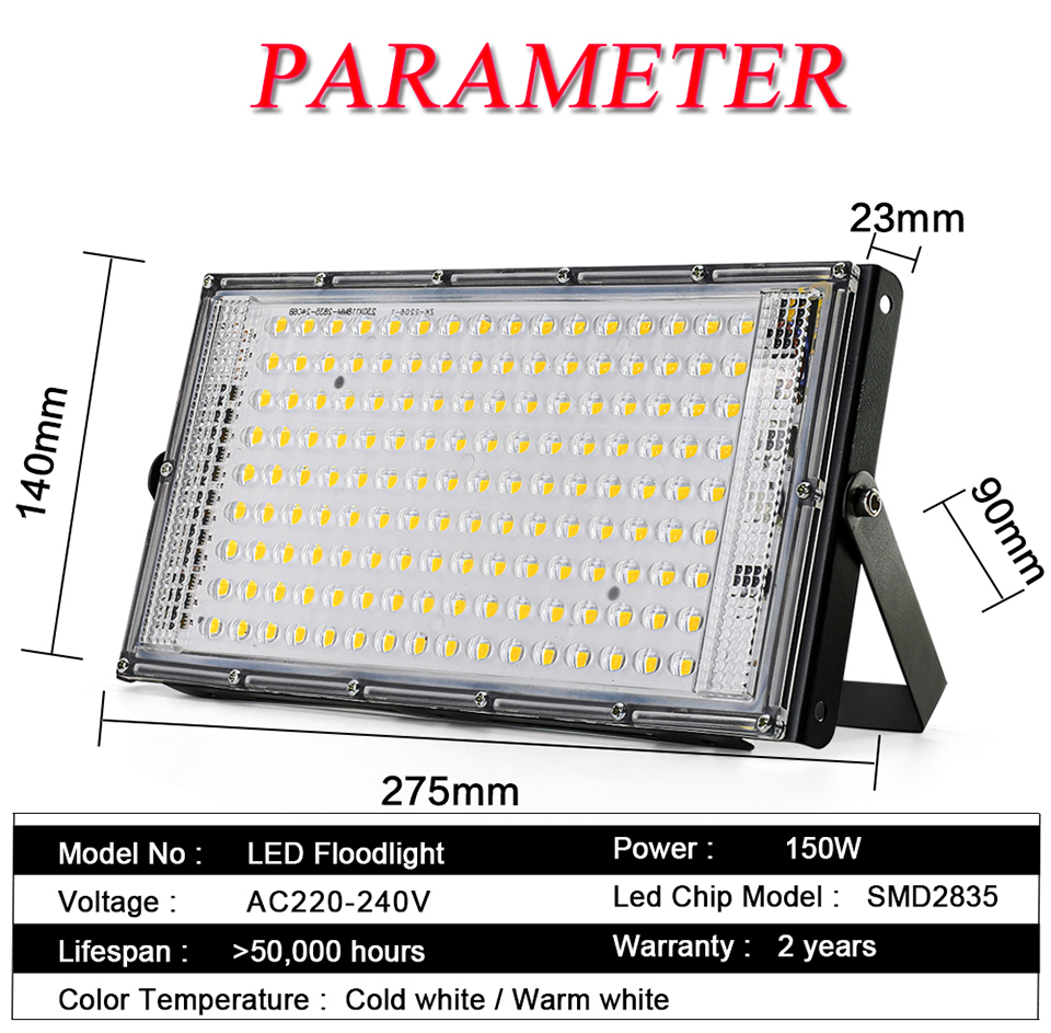 150W Floodlight LED Spotlight Outdoor Lighting AC 220V 240V Garden Flood Light LED Spot Light Focos Reflector Street Wall Lamp