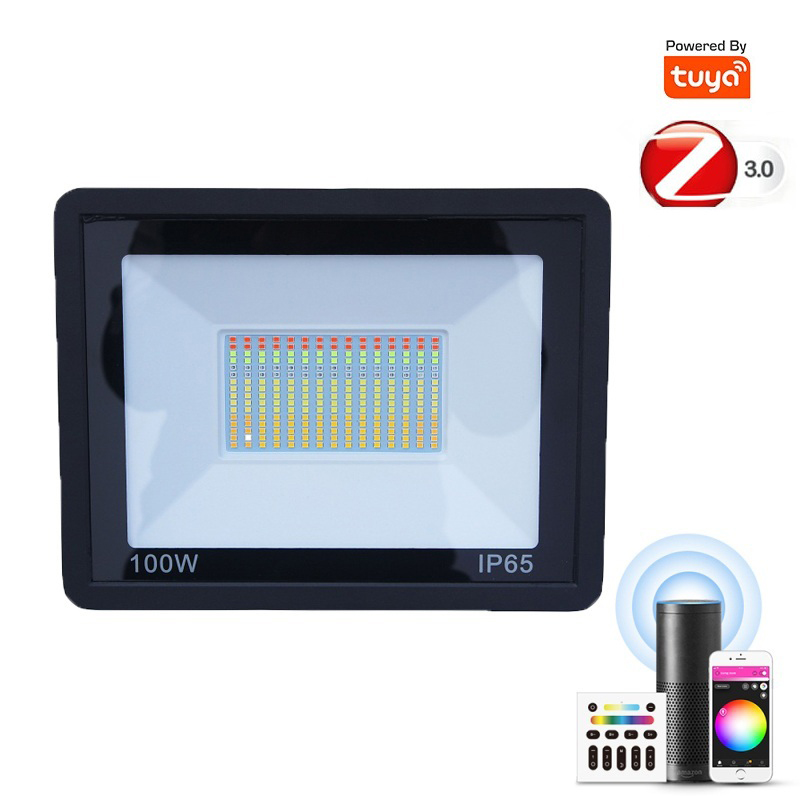100W Tuya Zigbee 3.0 Smart Floodlight LED RGB Outdoor Waterproof Wall Light Smart Spotlight Garden Landscape Lighting AC 220V