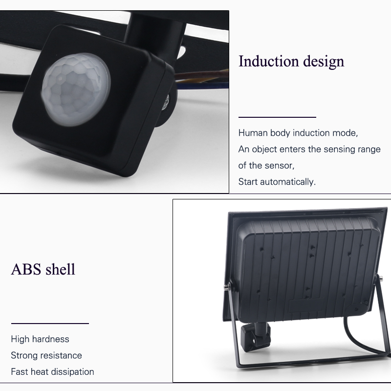 LED Induction Floodlights PIR Motion Sensor 30W 50W 100W 220V Cold White Waterproof IP66 Outdoor Rainproof Lighting