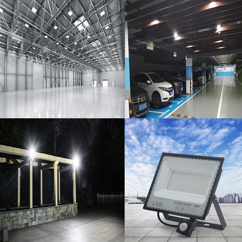 LED Induction Floodlights PIR Motion Sensor 30W 50W 100W 220V Cold White Waterproof IP66 Outdoor Rainproof Lighting