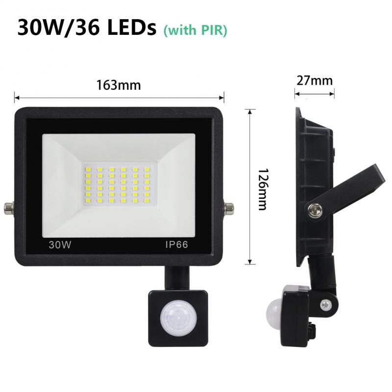 PIR Motion Sensor LED Floodlight 220V Waterproof Spotlight 10W 30W 50W 100W Flood Light Outdoor Lighting For Garden Street Wall