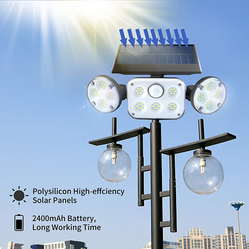 Solar Motion Lights Outdoor 3 Heads with Motion Sensor Adjustable 78 LED Solar Security Lights Waterproof For Garage Yard Garden