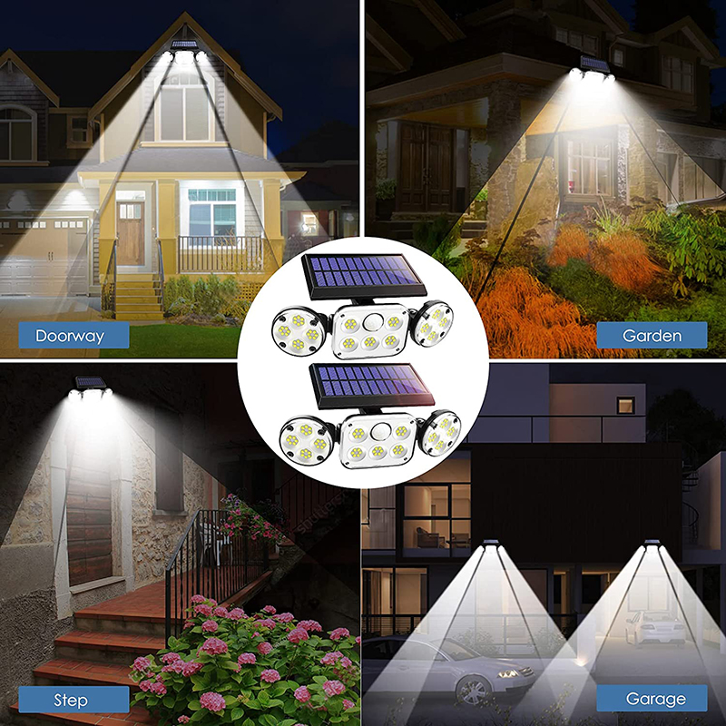 Solar Motion Lights Outdoor 3 Heads with Motion Sensor Adjustable 78 LED Solar Security Lights Waterproof For Garage Yard Garden