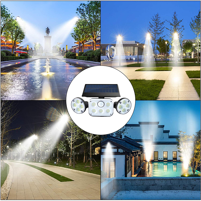 Solar Motion Lights Outdoor 3 Heads with Motion Sensor Adjustable 78 LED Solar Security Lights Waterproof For Garage Yard Garden