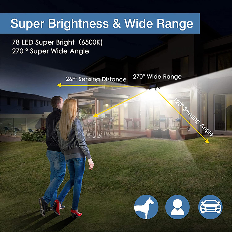 Solar Motion Lights Outdoor 3 Heads with Motion Sensor Adjustable 78 LED Solar Security Lights Waterproof For Garage Yard Garden