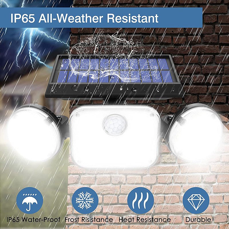 Solar Motion Lights Outdoor 3 Heads with Motion Sensor Adjustable 78 LED Solar Security Lights Waterproof For Garage Yard Garden