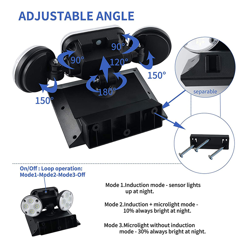 Solar Motion Lights Outdoor 3 Heads with Motion Sensor Adjustable 78 LED Solar Security Lights Waterproof For Garage Yard Garden