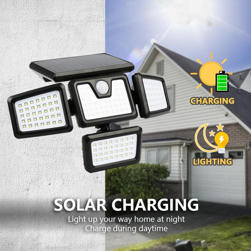 141LED Solar Light Outdoor Four-head Human Sensor Wall Lamp IP65 Induction Wall Light For Home Garden Courtyard Street Lighting