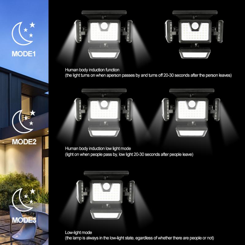 141LED Solar Light Outdoor Four-head Human Sensor Wall Lamp IP65 Induction Wall Light For Home Garden Courtyard Street Lighting