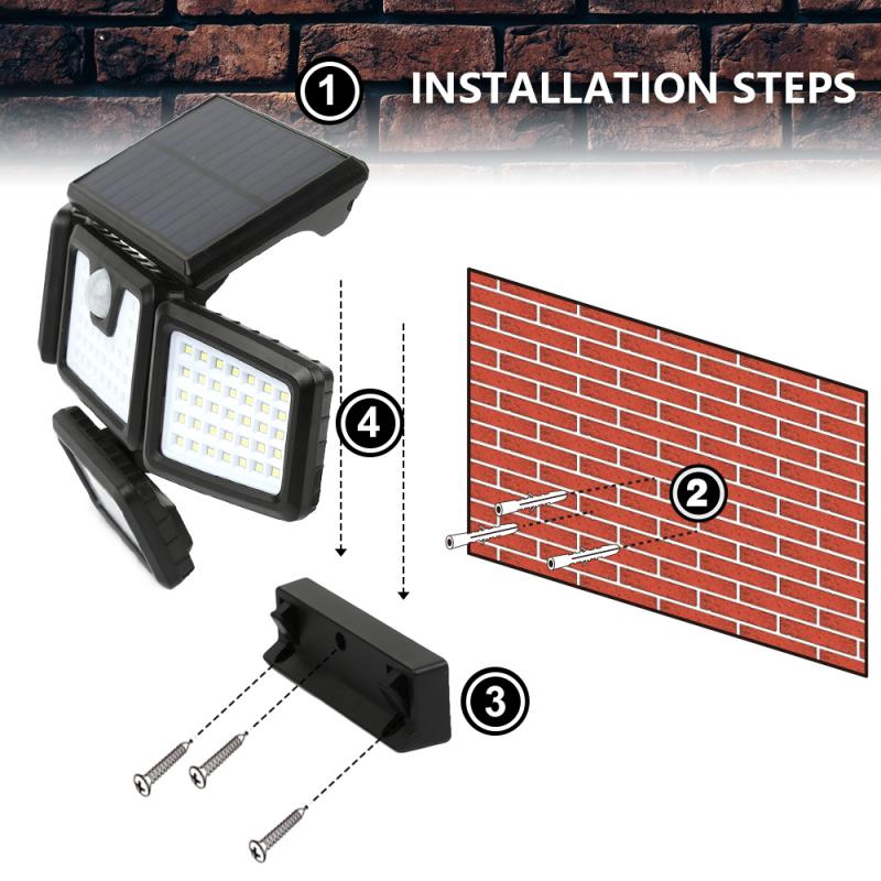 141LED Solar Light Outdoor Four-head Human Sensor Wall Lamp IP65 Induction Wall Light For Home Garden Courtyard Street Lighting