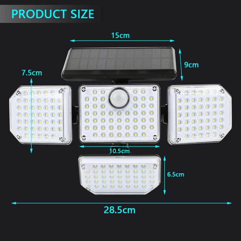 181LED Solar Light Outdoor Four-head Human Sensor Wall Lamp IP65 Induction Wall Light For Home Garden Courtyard Street Lamp