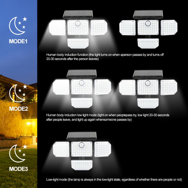 181LED Solar Light Outdoor Four-head Human Sensor Wall Lamp IP65 Induction Wall Light For Home Garden Courtyard Street Lamp