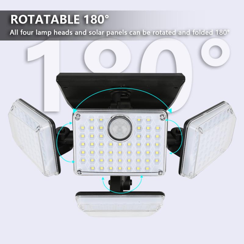 181LED Solar Light Outdoor Four-head Human Sensor Wall Lamp IP65 Induction Wall Light For Home Garden Courtyard Street Lamp
