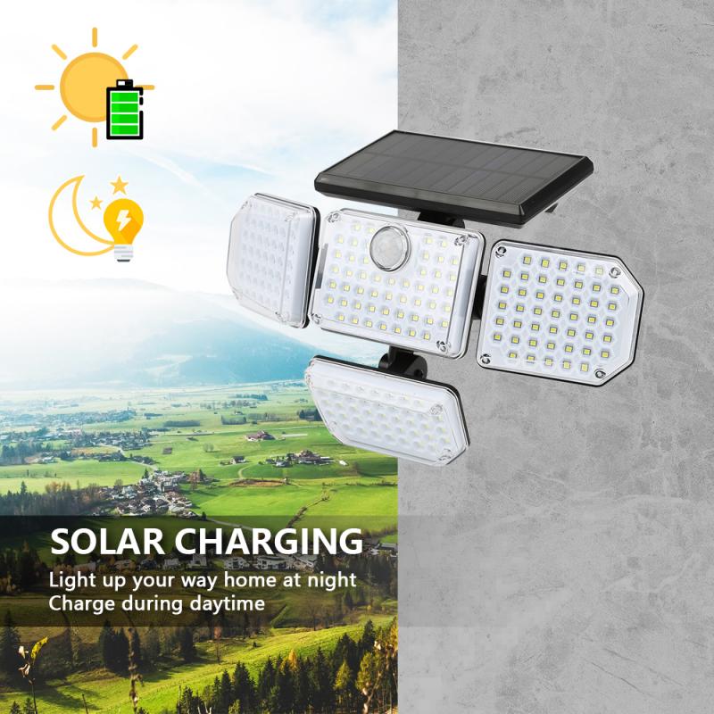 181LED Solar Light Outdoor Four-head Human Sensor Wall Lamp IP65 Induction Wall Light For Home Garden Courtyard Street Lamp