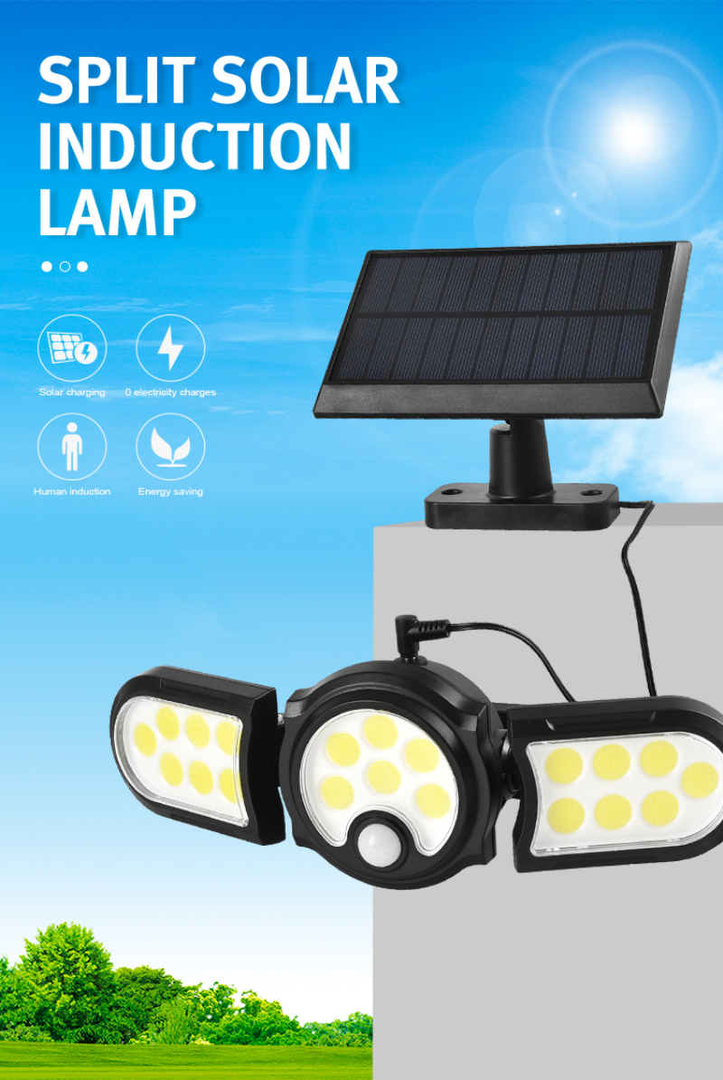 Solar Wall Light Motion Sensor Outdoor Waterproof Light Three-head LED Rotatable Landscape Wall Lamp Garden Outdoor Street Light