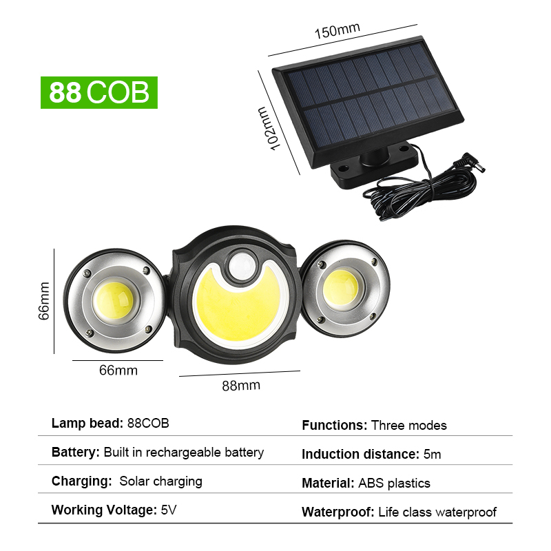 Solar Wall Light Motion Sensor Outdoor Waterproof Light Three-head LED Rotatable Landscape Wall Lamp Garden Outdoor Street Light
