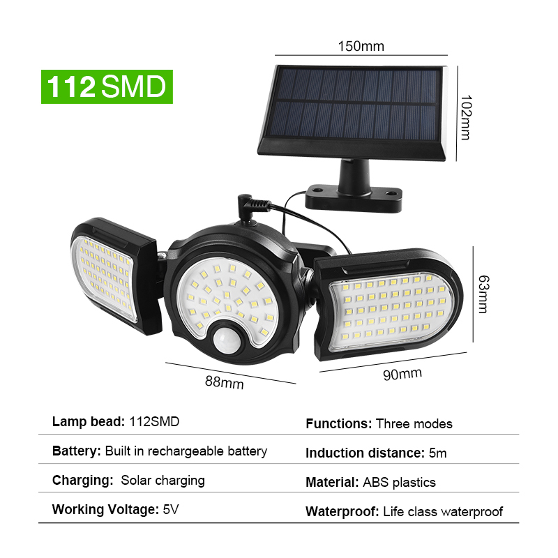 Solar Wall Light Motion Sensor Outdoor Waterproof Light Three-head LED Rotatable Landscape Wall Lamp Garden Outdoor Street Light