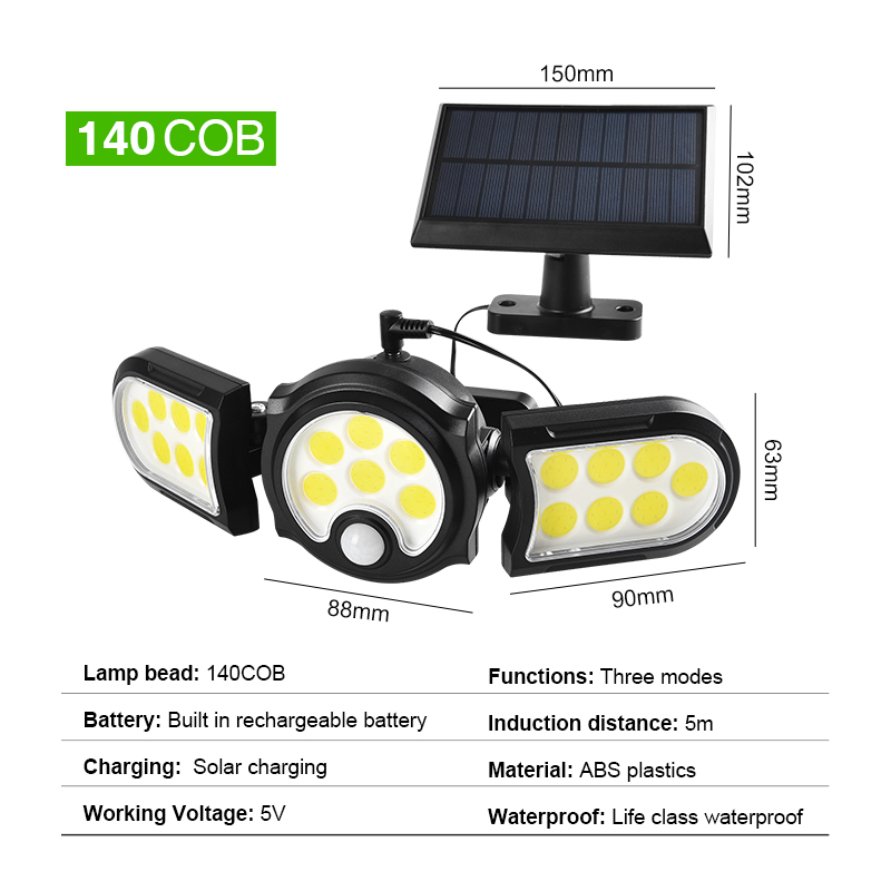 Solar Wall Light Motion Sensor Outdoor Waterproof Light Three-head LED Rotatable Landscape Wall Lamp Garden Outdoor Street Light