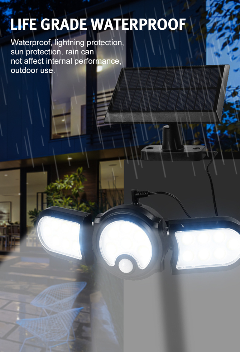 Solar Wall Light Motion Sensor Outdoor Waterproof Light Three-head LED Rotatable Landscape Wall Lamp Garden Outdoor Street Light