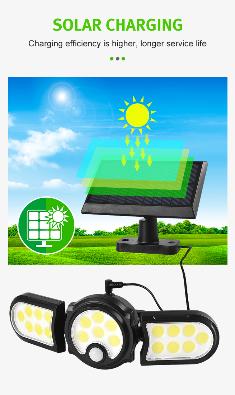 Solar Wall Light Motion Sensor Outdoor Waterproof Light Three-head LED Rotatable Landscape Wall Lamp Garden Outdoor Street Light