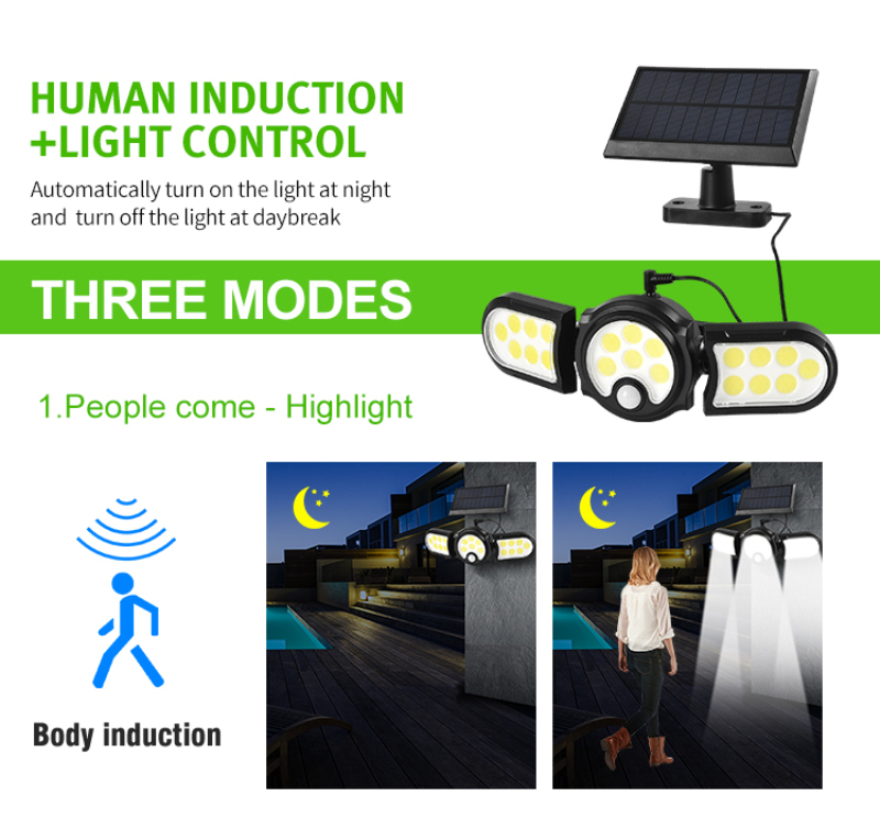 Solar Wall Light Motion Sensor Outdoor Waterproof Light Three-head LED Rotatable Landscape Wall Lamp Garden Outdoor Street Light