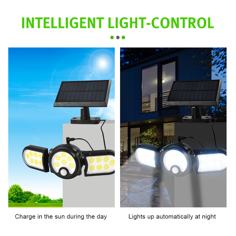 Solar Wall Light Motion Sensor Outdoor Waterproof Light Three-head LED Rotatable Landscape Wall Lamp Garden Outdoor Street Light